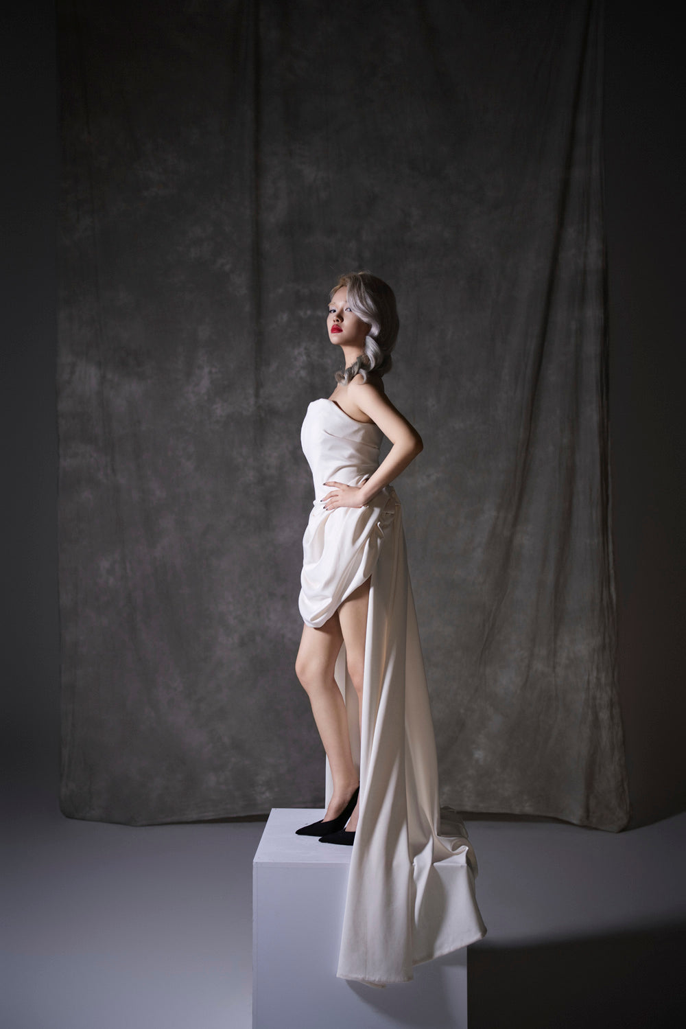 Statuesque Dress With Draped Back