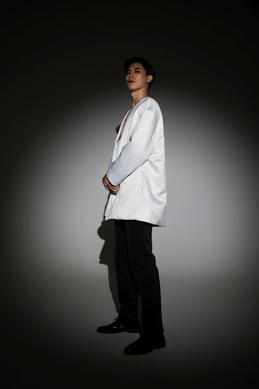 Collarless Jacket With Dropped Shoulders