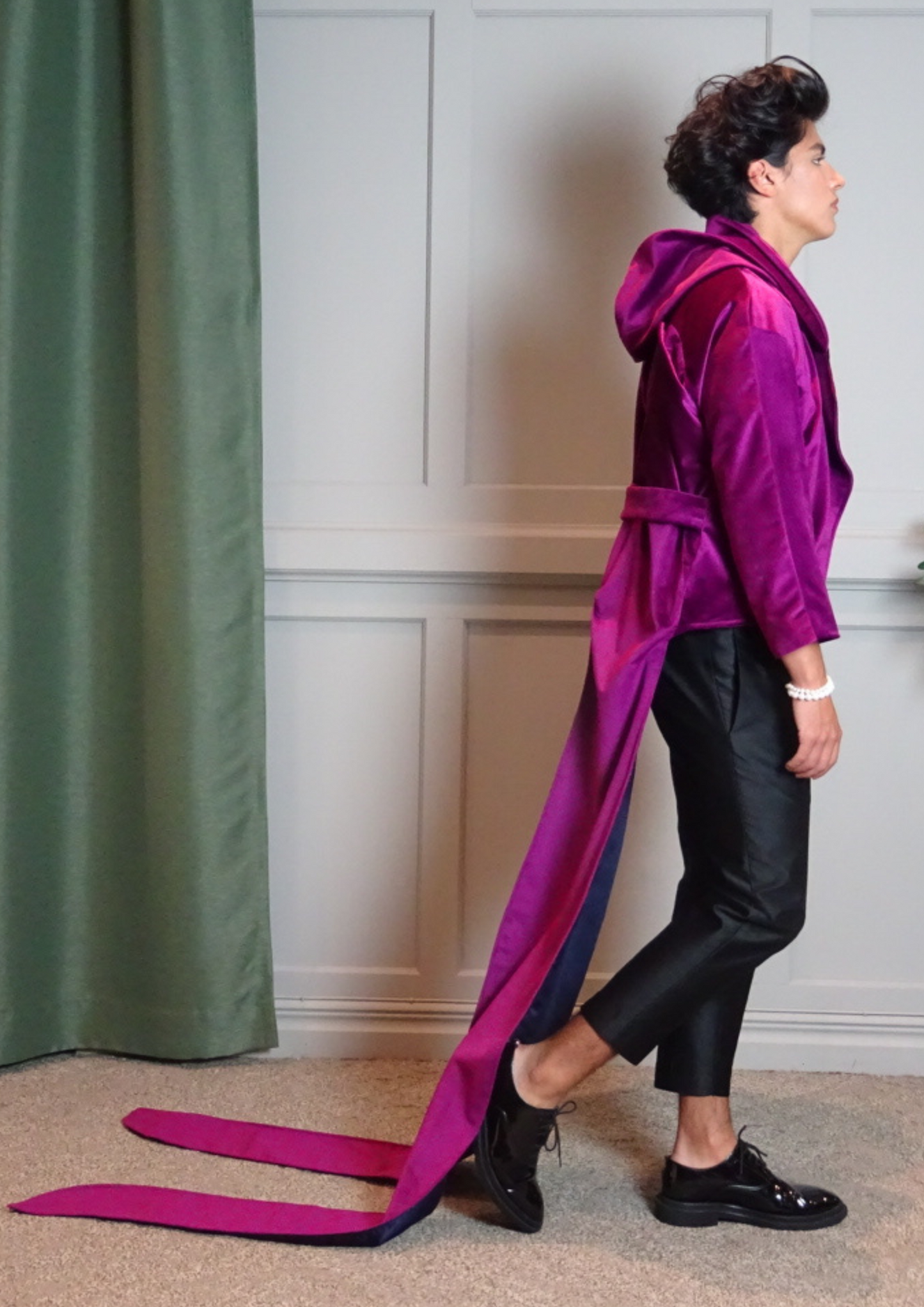 Romantic Penguin Smoking Jacket Velvet Megenta Navy Blue