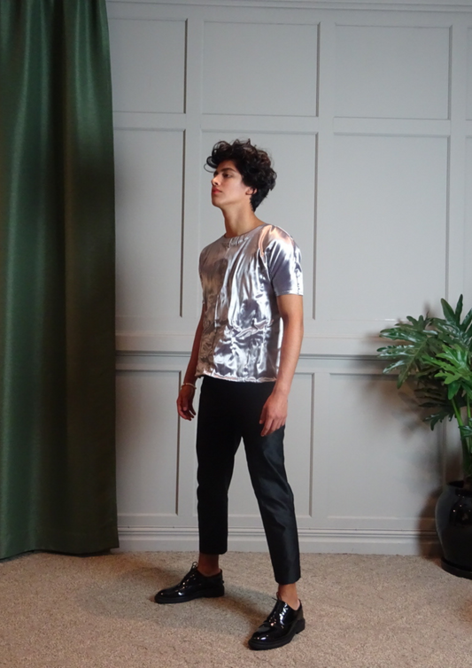 Silver Liquid T-Shirt Double Satin Silk