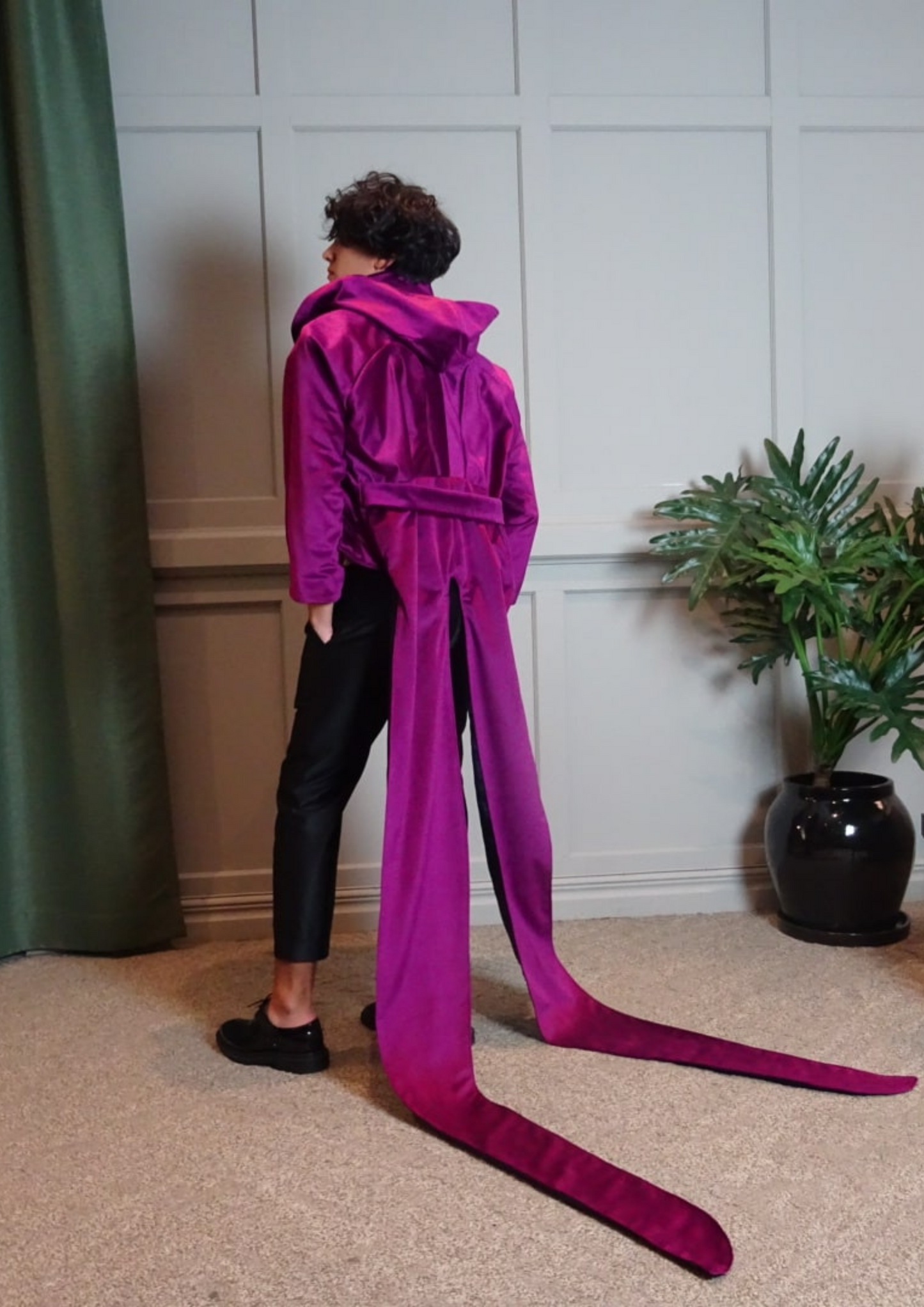 Romantic Penguin Smoking Jacket Velvet Megenta Navy Blue