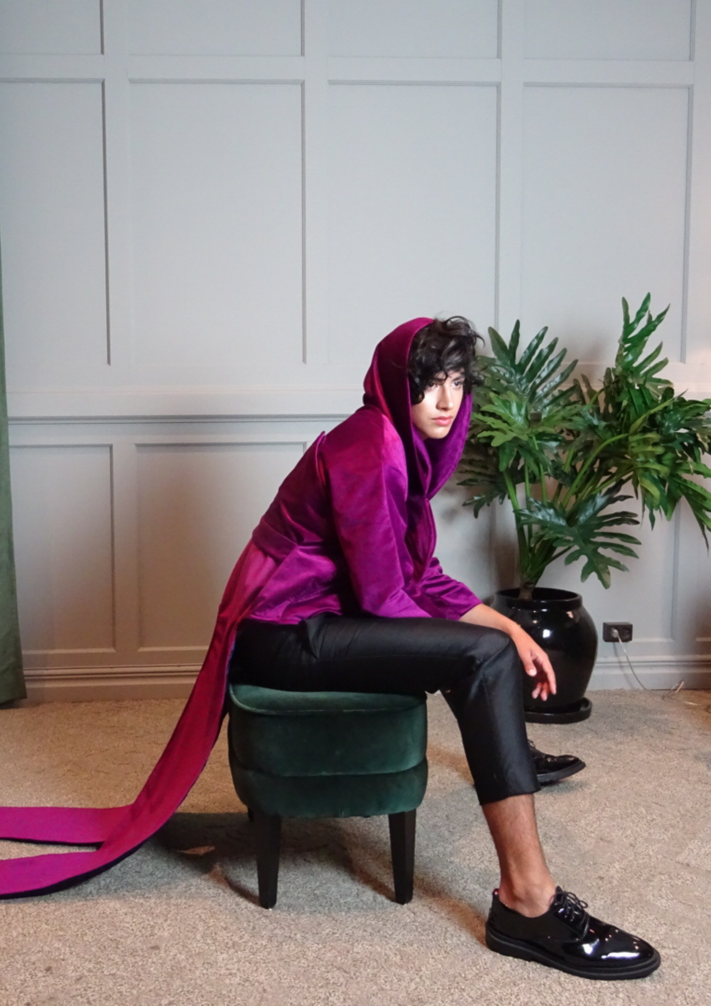 Romantic Penguin Smoking Jacket Velvet Megenta Navy Blue