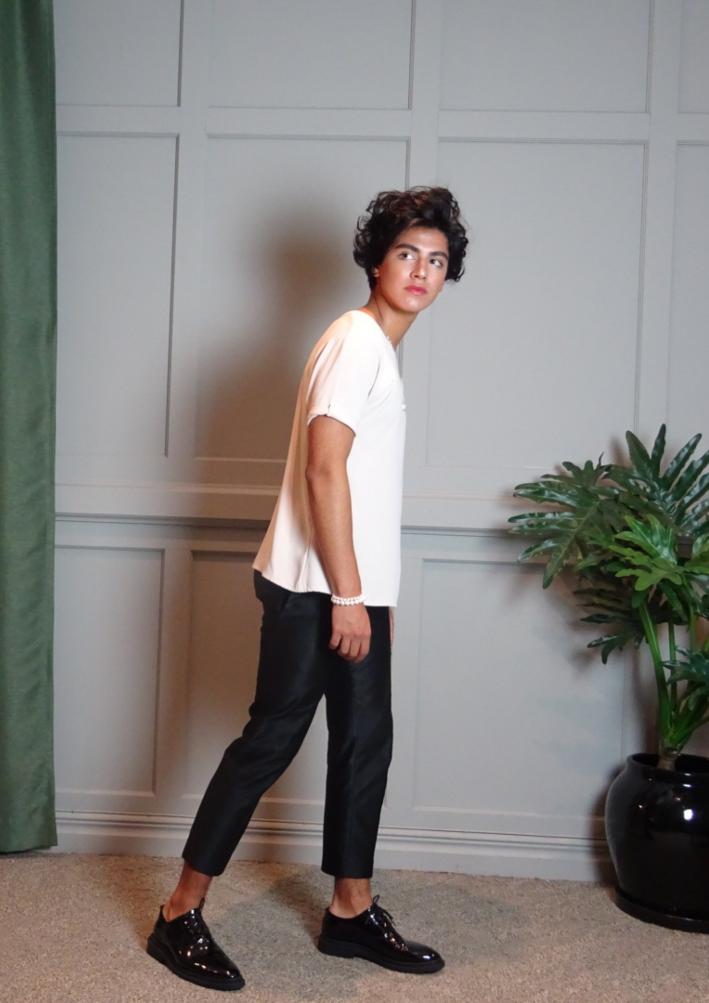 Half Kimono T-Shirt Silk Cream Black Midnight Blue Aubergine