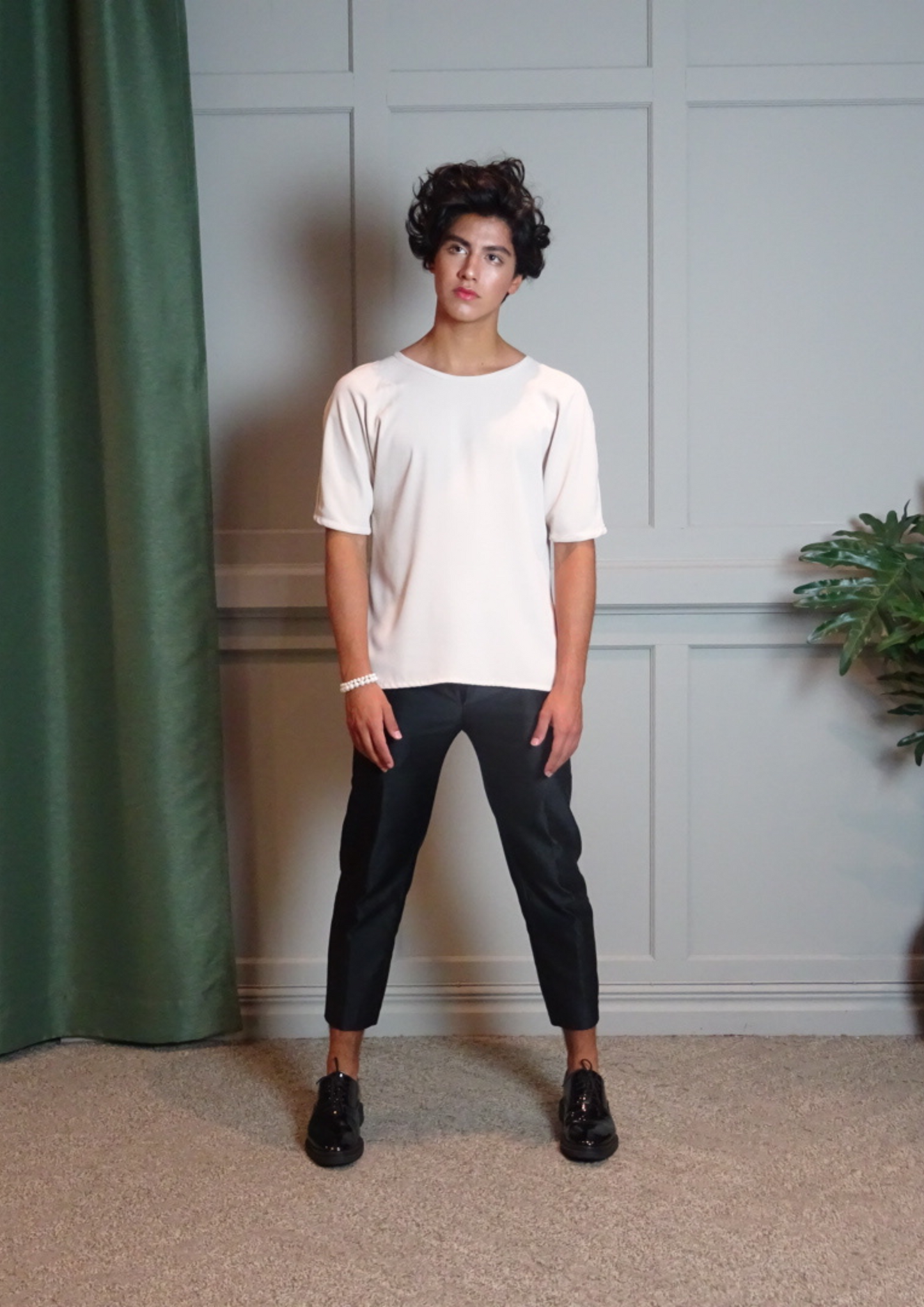 Half Kimono T-Shirt Silk Cream Black Midnight Blue Aubergine