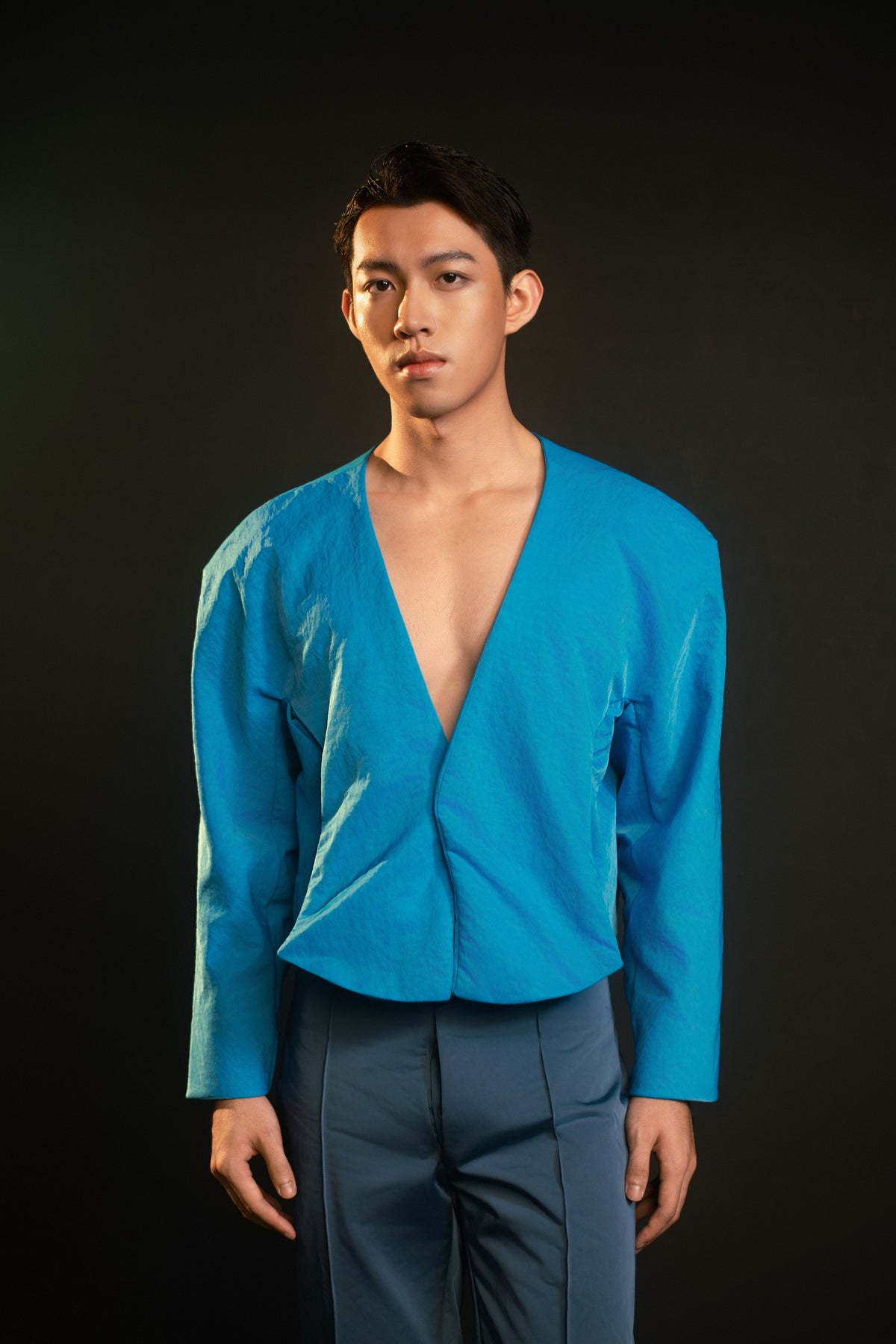 Coteau Blue Collarless Jacket